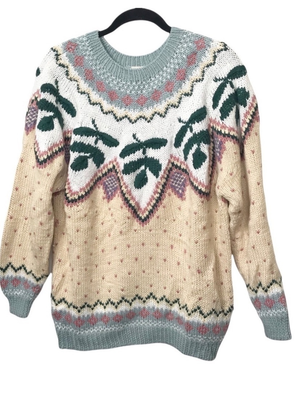 Tarazzia Vintage Olive Branch Knit Fair Isle Sweater